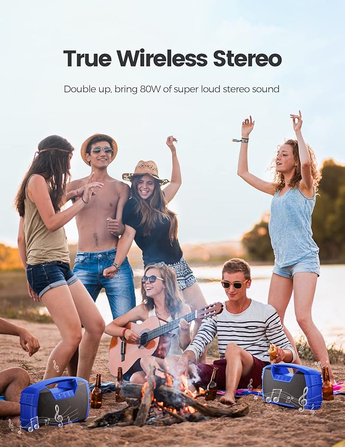 Houl Zallee IPX7 Waterproof Bluetooth Speaker, 40W (60W Peak) Portable Wireless Speakers, 32H Playtime, Stereo Loud Sound, Deep Bass, Bluetooth 5.0, Built-in Mic for Camping, Party, Gifts, Beach-Blue-Ruum Studio Home