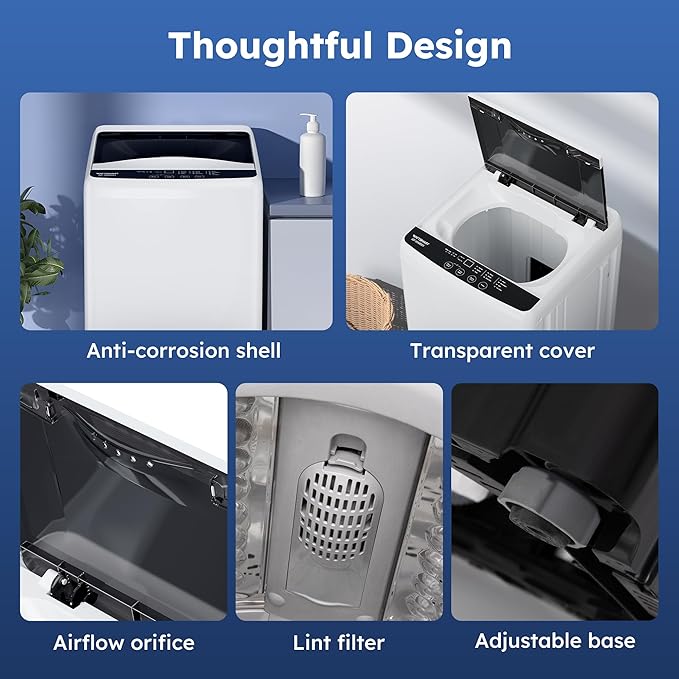 1.0 Cu.ft Portable Washing Machine for Home & Apartment, Full-Automatic Clothes Washer with 6 Water Level & 10 Wash Cycles, Drain Hose Included, White-Ruum Studio Home