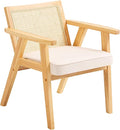 VEVOR Mid Century Modern Rattan Chair, Upholstered Velvet Accent Chair with Rattan Back, Retro Living Room Chair for Living Room, Bedroom, Reading Room, and Office, Beige-Ruum Studio Home