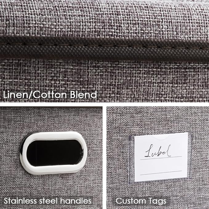 PRANDOM Large Collapsible Storage Bins with Lids [3-Pack] Linen Fabric Foldable Storage Boxes Organizer Containers Baskets Cube with Cover for Home Bedroom Closet Office Nursery (17.7x11.8x11.8)-Ruum Studio Home