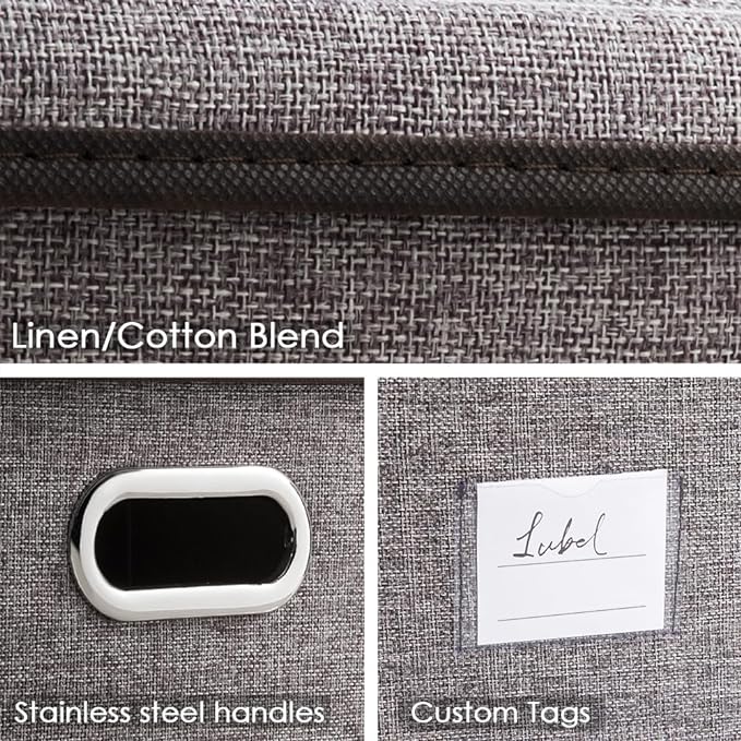 PRANDOM Collapsible Storage Containers with Lids [5-Pack] Linen Fabric Foldable Storage Bins Boxes Organizer Baskets Cube with Cover for Home Bedroom Closet Office Nursery (14.9x9.8x9.8)-Ruum Studio Home