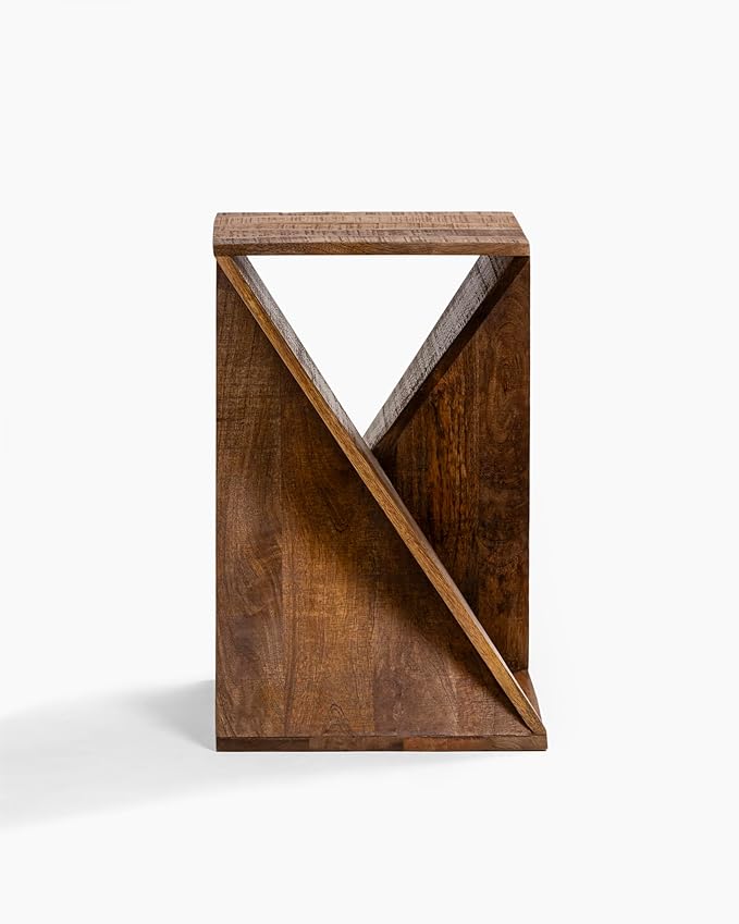 Modern Hand Made One-of-a-Kind Carved Mango Wood End Table, Farmhouse Side Table,Farmhouse End Table,Living Room,Bedroom, Accent Table, Contemporary Architectural Designed Natural-Ruum Studio Home
