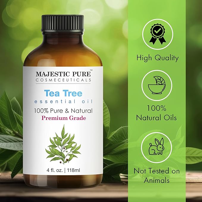 Majestic Pure Tea Tree Essential Oil with Glass Dropper - Huge 4 Fl Oz - 100% Pure and Natural Tea Tree Oil - Premium Grade Essential Oils for Diffuser, Aromatherapy, Soap and Candle Making-Ruum Studio Home
