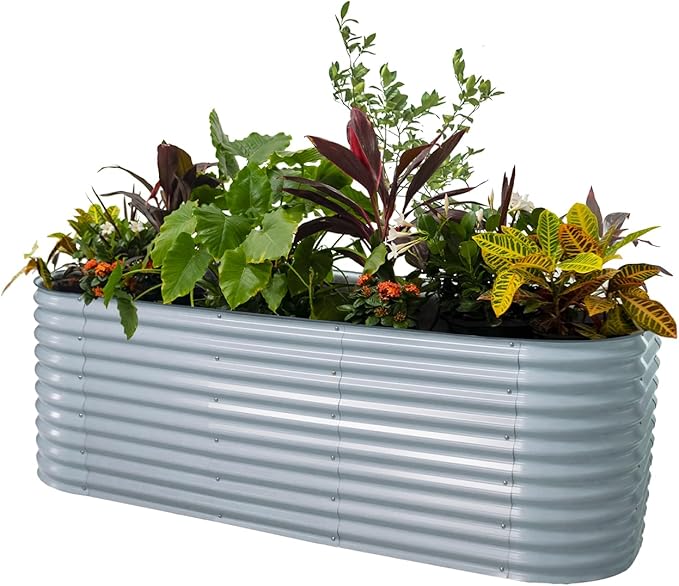 Vego garden 32" Extra Tall Raised Garden Bed Kits, 10 in 1 Modular Raised Planter Box for Vegetables Flowers Fruits Oval Metal Raised Garden Bed, Sky Blue-Ruum Studio Home