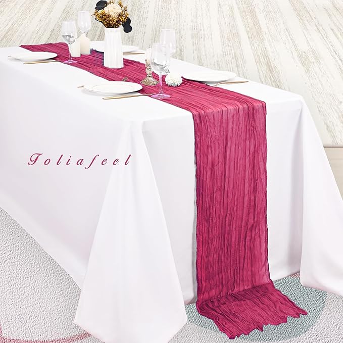 Hot Pink 6 Pack Cheesecloth Table Runner 10FT Boho Fabric Rustic Cheese Cloth Table Runner for Wedding 20 x 120 Inch Long Bridal Shower Baby Shower Gauze Sheer Birthday Party Table Decorations-Ruum Studio Home