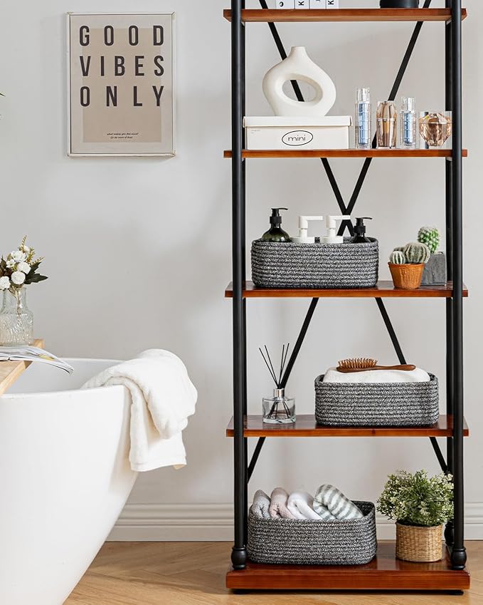 KALLAX Small Woven Basket, 12 x 8 x 4.5 Inches, Storage Basket for Organizing, Cute Small Rope Shelf Closet Cube Storage Bins Baskets for Shelves, Dog Toy Gift Baskets Empty, 3 Pack Mixed Black-Ruum Studio Home