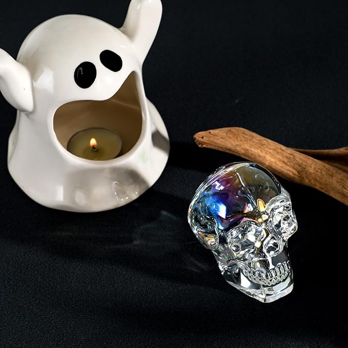 Model Statue for Home Décor Crystal Skull Decorative Figurine Gifts for Women Husbands Halloween Head Figurine Decoration Gift (Colorful Skull)-Ruum Studio Home