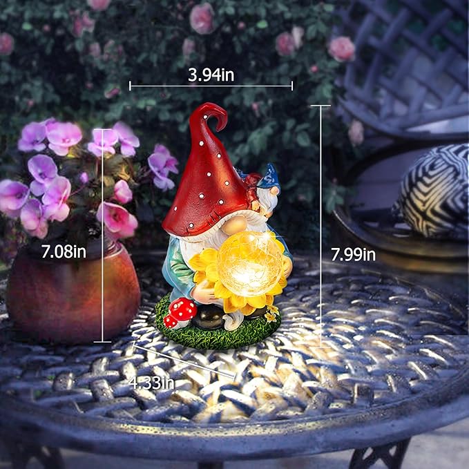 Solar Gnomes Garden Decor Outdoor Statues, Gnomes Gardening Gifts for Women Mom, Gnomes Decorations for Yard with Sunflower Decor Solar Lights for Outside, Patio, Lawn, Porch Decor-Ruum Studio Home