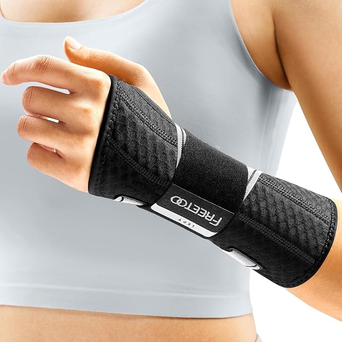 FREETOO Carpal Tunnel Wrist Brace Night Support Fit Left Hand for Work, Pain Relief Wrist Splint for Tendonitis, Arthritis, Sprain, Fit Women and Men, Wrist Immobilizer for Sleeping (XS, Black/Grey)-Ruum Studio Home