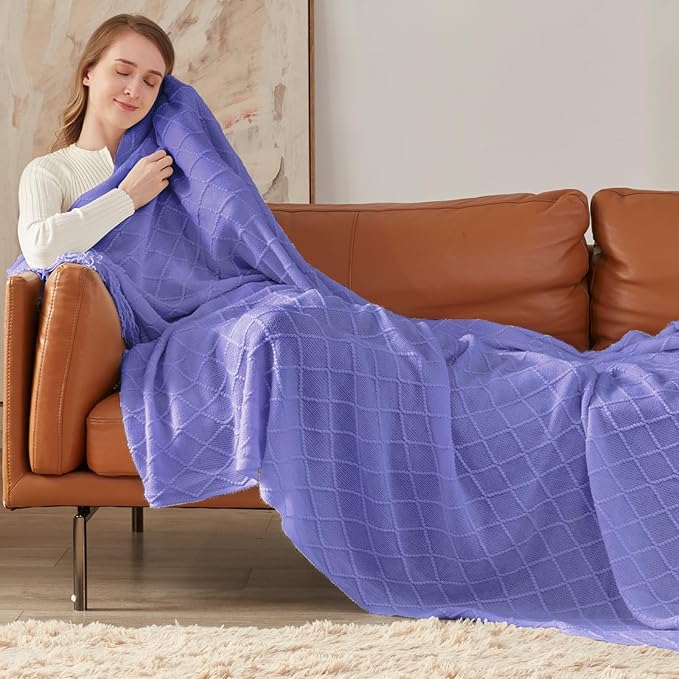 inhand Knitted Throw Blanket for Couch and Bed, Soft Living Room Home Decor Knitted Blanket with Tassel, Outdoor Lightweight Breathable Summer Blanket, Farmhouse Warm Woven Decorative, 50"x60"-Ruum Studio Home