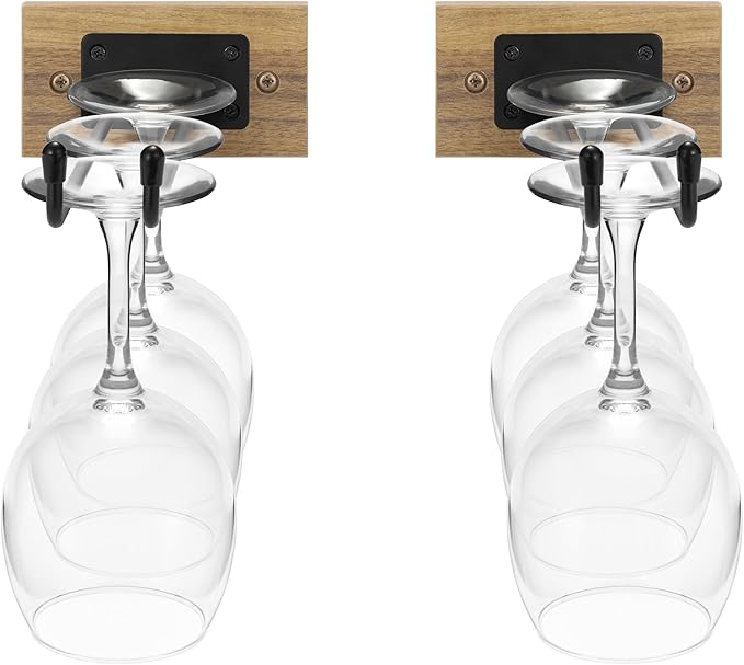 Sorbus Wall Mounted Wine Glass Stemware Rack Set - Wire & Wood Wine Rack Wall Mounted for Wine Glasses, Champagne Glasses, and Drinkware - Complete Your Home Bar & Kitchen Storage, Mahogany-Ruum Studio Home