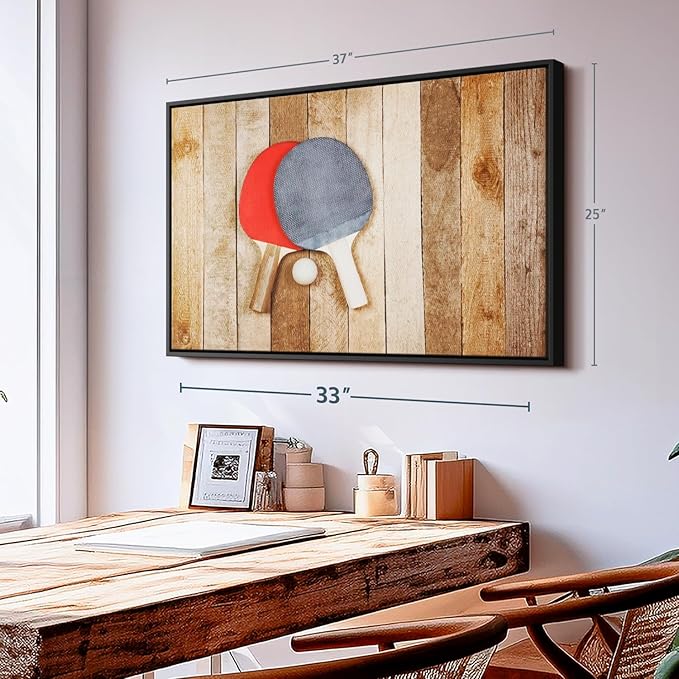 ElephantStock Ping Pong Wall Art - Horizontal Framed Canvas - 1-Piece Living Room Wall Decor - Photography Canvas Print - Brown and Red Decor for Wall - 37" X 25"-Ruum Studio Home