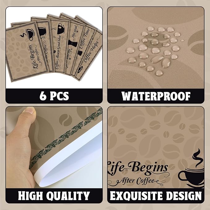Coffee Bar Placemats Set of 6 Coffee Bar Plastic Table Mats Machine Place Mats Washable Vinyl Accessories Table Decoration for Indoor Outdoor Party Kitchen Dining-Ruum Studio Home