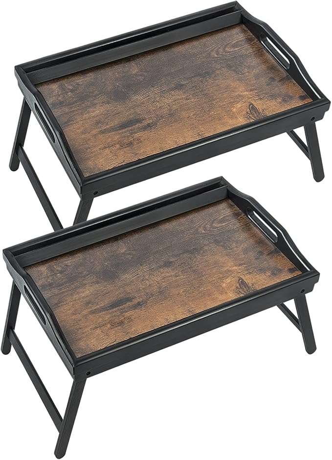 2 Pack Bed Tray Table Breakfast Trays Serving Tray Bamboo Bed Laptap Floding Legs with Handles and Phone Holders-Ruum Studio Home