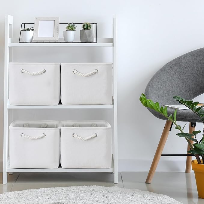 TheWarmHome Storage Basket for Shelves - 15.8x11.8x11.8 inch 3 Pack Fabric Storage Cubes, Collapsible Storage Bin for Organizing Organizer Closet Book Gift Dog(White)-Ruum Studio Home