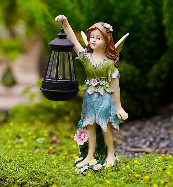 Fairy Garden Statue Solar Garden Fairy with Lantern Light Outdoor Decoration Waterproof Solar Sculpture for Patio Yard Lawn Gift for Mom Grandma-Ruum Studio Home