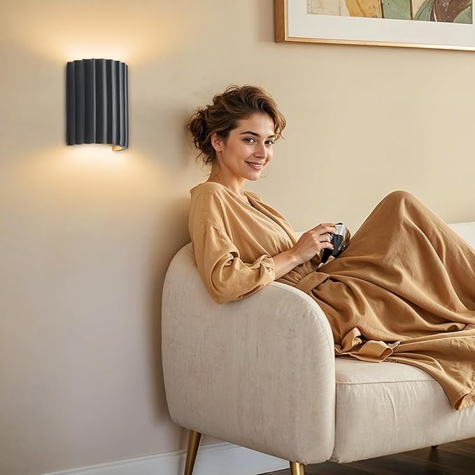 LightInTheBox Modern LED Wall Sconce Minimalist Resin Wall Light Nordic Style Half-Cylinder Tree Root Desgin Up and Down Light for Stairs Hallway Bedroom (Grey)-Ruum Studio Home