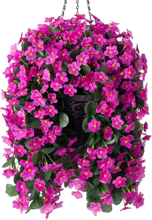 Artificial Fake Hanging Flowers Plants Baskets for Outdoor Fall Decoration, Faux Silk Fuchsia Daisy Mums Trailing Orchid UV Resistant for Home Outside Porch Garden Yard Patio Decor-Ruum Studio Home