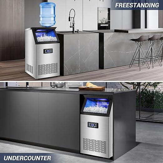 Commercial Ice Maker Machine 120LBS/24H with 30LBS Storage Bin, 15" Wide Undercounter/Freestanding Ice Maker Machine for Home Bar Outdoor, 40PCS Ice Cubes Ice Machine, Self Cleaning-Ruum Studio Home