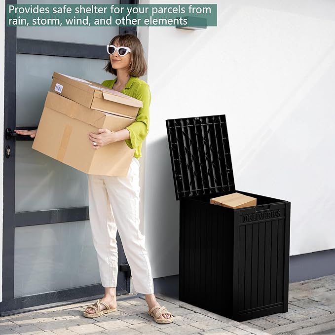 55 Gallon Outdoor Storage Box Waterproof Lockable Resin Deck Box Large, Patio Storage Bin for Pool Accessories Cushion Furniture, Garden Tools, UV-Resistant Outside Delivery Black-Ruum Studio Home