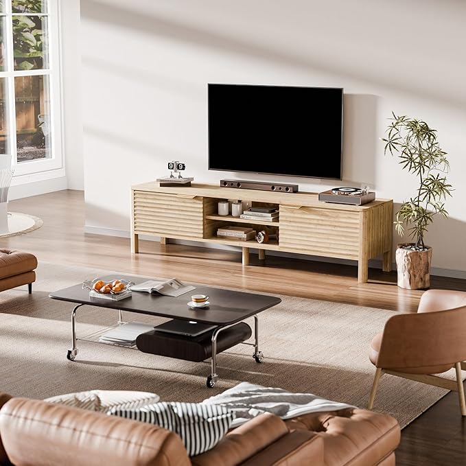 TV Stand for Living Room - up to 65 Inch TVs Mid Century Modern Entertainment Center with Storage and Adjustable Shelves, Media Console Table Oak 59"-Ruum Studio Home