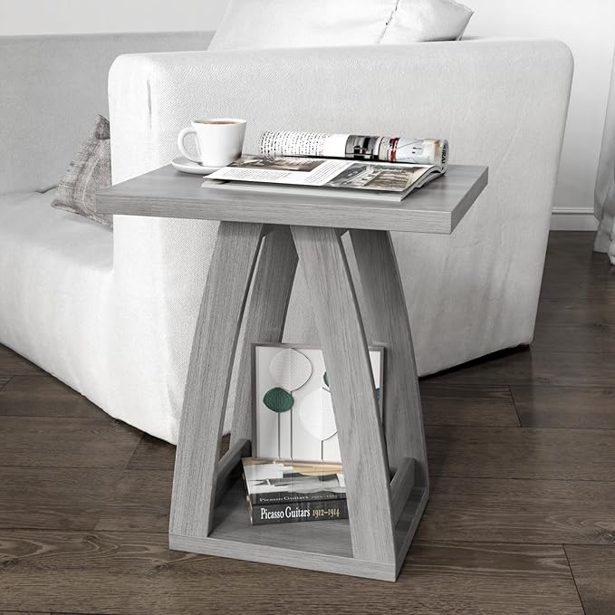End Tables Living Room, Side Table Beside Sofa, Nightstand for Bedroom, Couch Side Table with Shelf, Modern End Table for Living Room, Grey End Table-Ruum Studio Home
