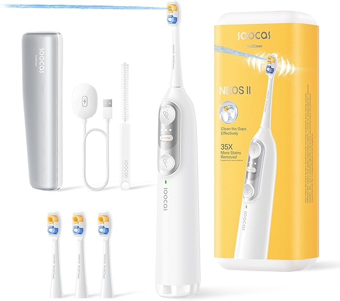 Soocas NEOS II Ultimate Set - Electric Toothbrush with Water Flosser, Sonic Electric Toothbrush for Adults, Portable for Travel, Deep Clean for Implants & Braces, Healthier Gums, Pearl White-Ruum Studio Home