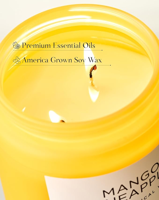 M&SENSE Mango Pineapple Scented Candle, 19.4oz Non Toxic Natural Soy Wax 110 Hours Long Lasting Burn Fruit Scent Summer Gifts for Housewarming, 2 Wick Aromatherapy Candle for Women Men Family Friends-Ruum Studio Home