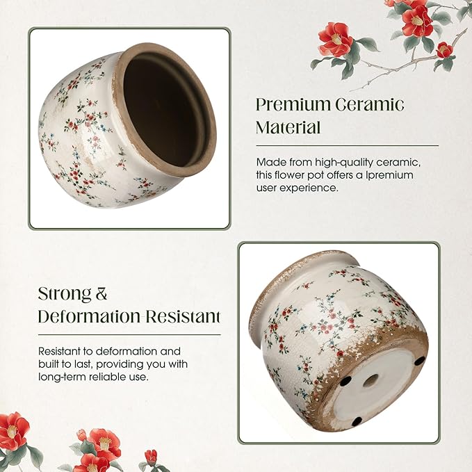 Vintage Planter Large Ceramic Plants Pot Beige Red Rustic Floral Ice Crack Cottage Scroll Vase Flower Vase Pot Indoor Plants Home Kitchen Decor Farmhouse Antique Decorative Gifts-Ruum Studio Home