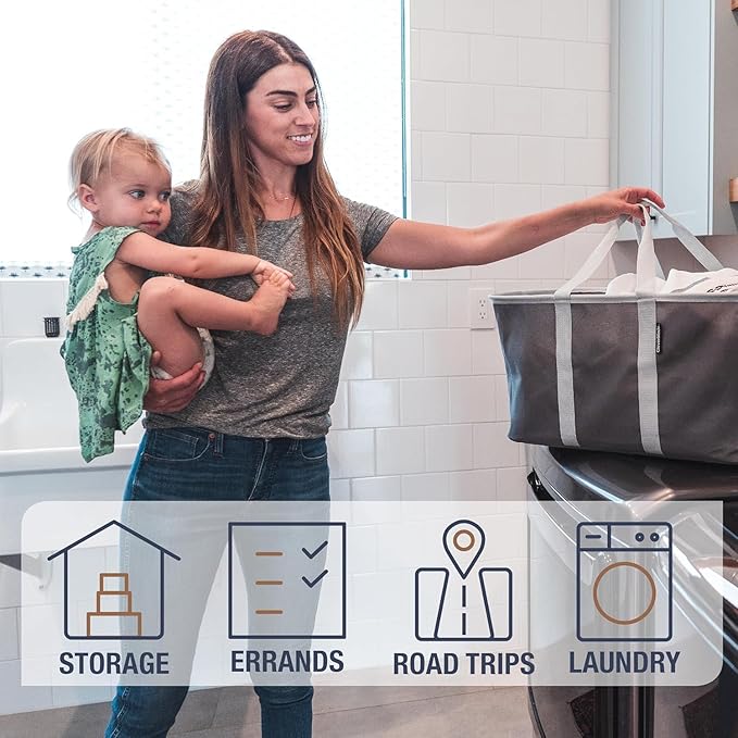 CleverMade Collapsible Laundry Tote - Midnight Black Shadow Gray 2-Pack 50L - Foldable Storage Organization Container for Clothes Laundry Room Storage-Ruum Studio Home