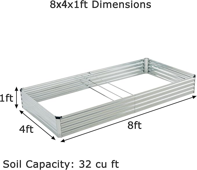 8x4x1ft(2 Pack) Galvanized Raised Garden Bed,Outdoor Planter Box Metal Patio Kit Planting Bed for Vegetables Flowers Herb,Silver-Ruum Studio Home