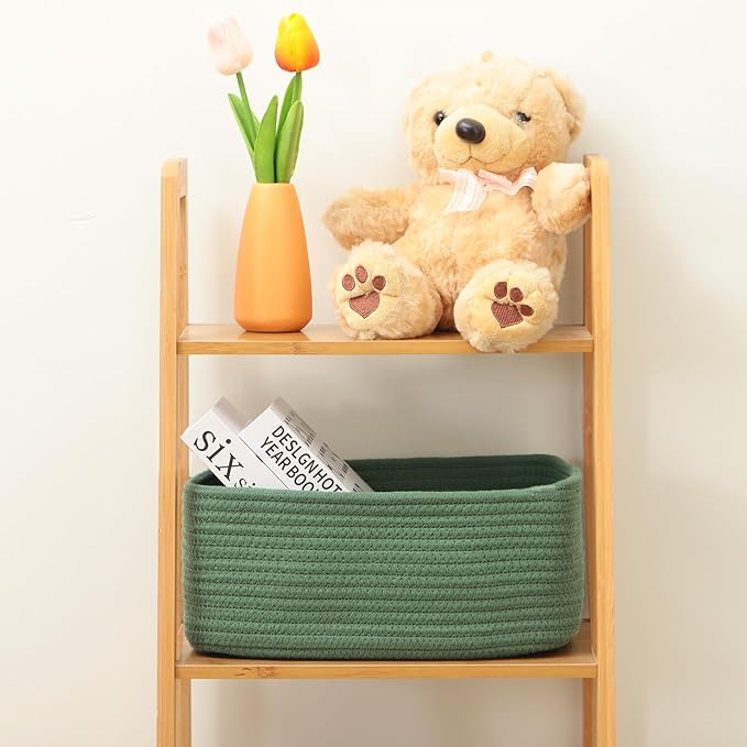Small Storage Baskets for Organizing | Closet Organizer Bins | Shelf Toy Basket | Woven Rope Baskets | Cube Decorative Box | Shallow Basket | 11.5x7.5x4.7” | 4 Packs Green-Ruum Studio Home