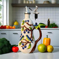 18 Oz Hand Painted Relief Ceramic Olive Oil Bottle Dispenser for Kitchen, Oil and Vinegar Bottle, Seasoning Bottle with Stainless Steel Nozzle, 540mL Oil Container with Handle for Cooking, Light Proof-Ruum Studio Home