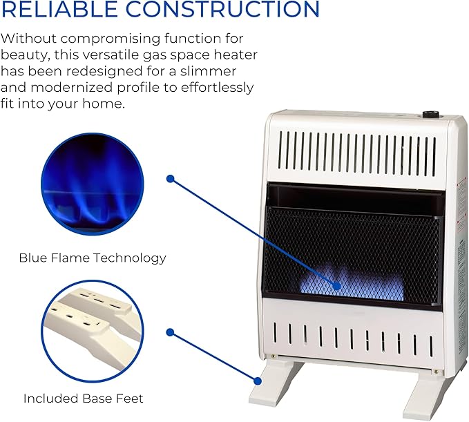 ProCom MN200TBA-B Ventless Natural Gas Blue Flame Space Heater with Thermostat Control for Home and Office Use, 20000 BTU, Heats Up to 950 Sq. Ft., Includes Wall Mount and Base Feet, White-Ruum Studio Home