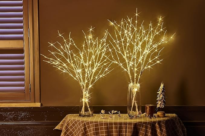 Fudios Lighted Branches 150 LED Fairy Lights with Timer 32in Plug in, Electric Lit White Birch Twigs for Vase Christmas Inside Outside Decor-Ruum Studio Home