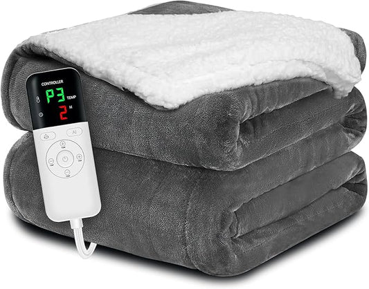 Heated Blanket Throw 50x60, Extra Plush 220GSM Flannel & Sherpa with Child Lock | 6-Level Smart Adaptive Heat & 8Hr Timer | ETL Certified Electric Blanket for Full Body Comfort-Ruum Studio Home