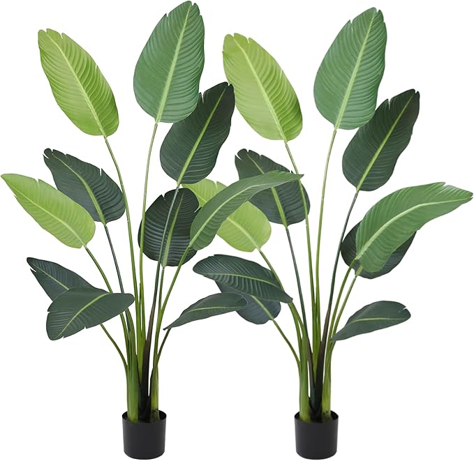 Worth Garden 59in Artificial Bird of Paradise Plant 4.9ft, Set of 2 Faux Tropical Trees for Living Room and Office Décor, Perfect for Indoor and Outdoor Greenery-Ruum Studio Home