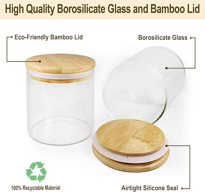Glass Jars with Bamboo Lids (27oz in 6 Pack), Glass Food Jars and Canisters Sets, Food Storage Container with Airtight Lids, Food Pantry Jars,-Ruum Studio Home