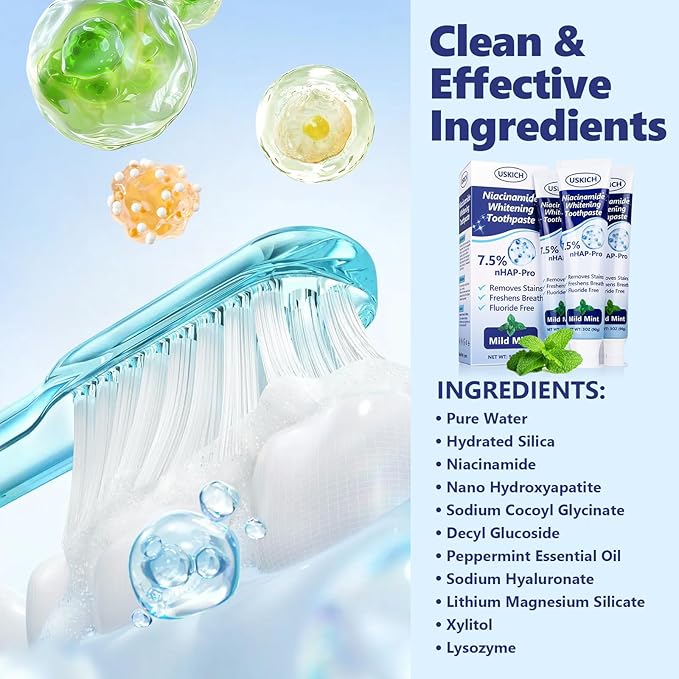 3 Pack Whitening Toothpaste,Fresh Breath Nano Hydroxyapatite Toothpaste for Remineralizing Enamel & Sensitive Relief,Whitening,Antiplaque,Natural Peppermint,Fluoride-Free-Ruum Studio Home