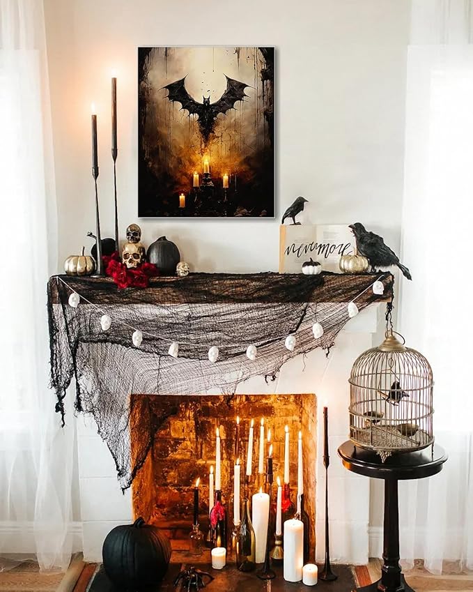 AbcCustomize Halloween Canvas Wall Art - Vintage Moody Bat Poster, Gothic Dark Academia Wall Decor, Spooky Halloween Decor for Farmhouse & Cottage, Fall Decorations Indoor for Living Room & Bedroom-Ruum Studio Home