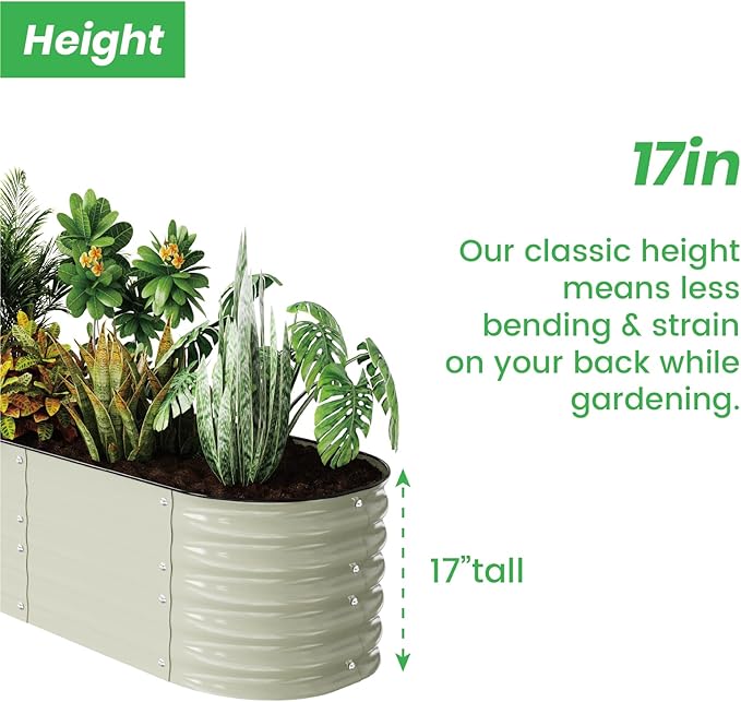 Raised Garden Bed Kit 8×2×1.4 FT Magnesium-Aluminum-Zinc Stainless Steel Metal Planter Box for Planting Outdoor Plants Vegetables (Beige)-Ruum Studio Home