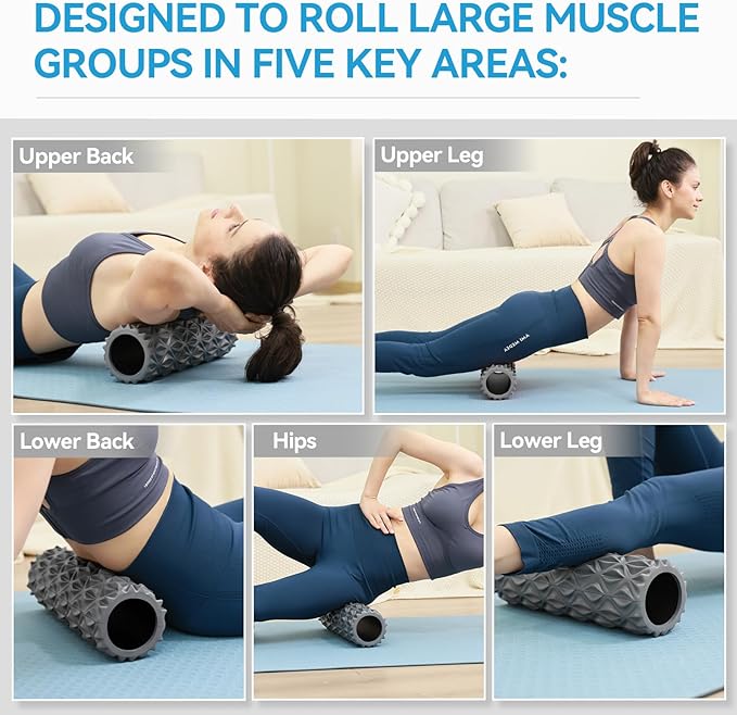 Foam Roller - 15 inch Deep Tissue Massager for Muscle Massage, Myofascial Trigger Point Release, Exercise, Yoga, Pilates & Stretching(Gray)-Ruum Studio Home