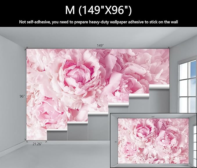 WFBHUA-Pink Floral Wallpaper Mural Peony Flower Wallpaper for Girls Bedroom Wall Murals(Not Peel and Stick)-Ruum Studio Home
