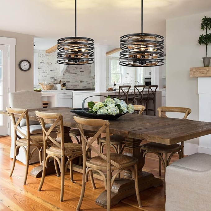 Farmhouse Chandelier, Dining Room Light Fixture, 3-Light Modern Black Pendant Light Fixture, Rustic Industrial Ceiling Hanging Light Fixture for Entryway Foyer Kitchen Over Table Hallway-Ruum Studio Home