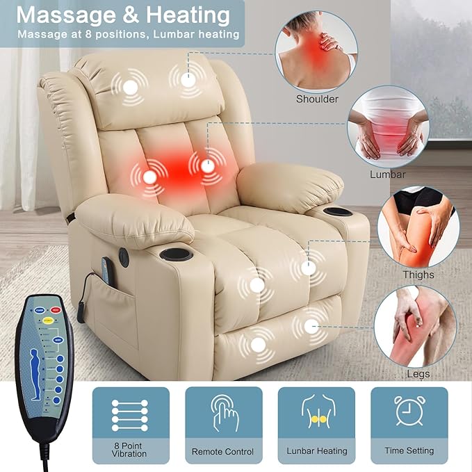 PARKOL Power Lift Recliner Chair for Elderly Breathable Leather Recliner Chair with Massage and Heat,2 Cup Holders,Electric Stand Assist,USB Ports,Gifts for Family (Grey)-Ruum Studio Home