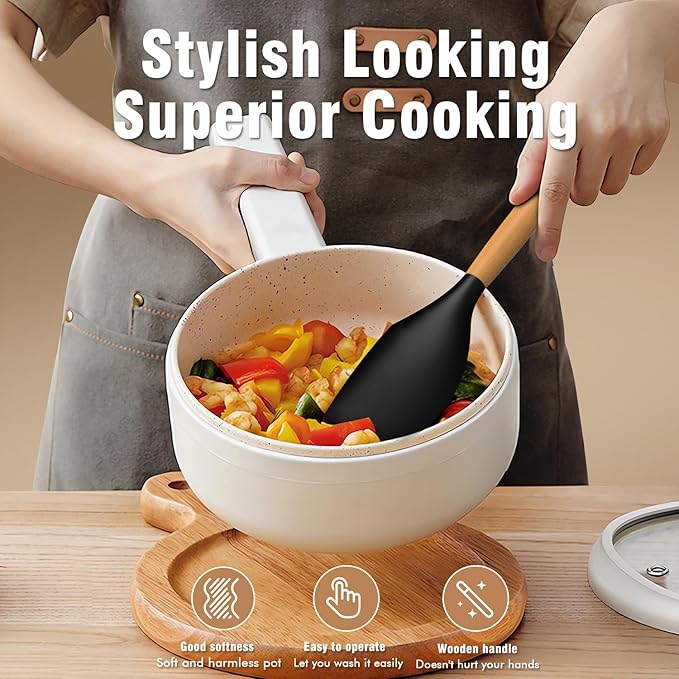 Silicone Cooking Utensils Set - Silicone Kitchen Utensils for Cooking Wooden Handles, 446°F Heat Resistant Kitchen Utensil Spatula Sets w Holder, Gadgets for Non-Stick Cookware BPA FREE (Black)-Ruum Studio Home