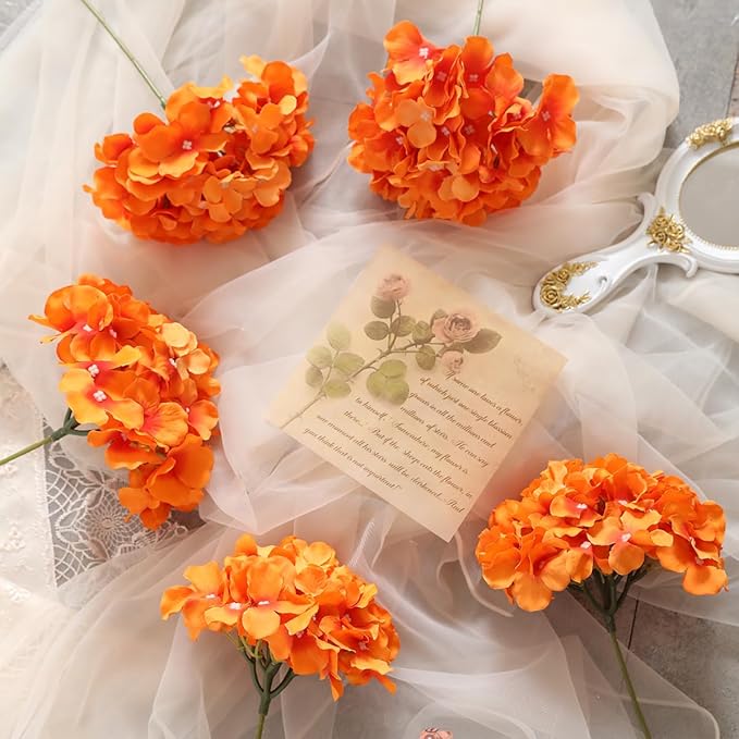Tifuly Hydrangea Artificial Flowers -12 pcs Realistic Fake Hydrangea Silk Flowers with Stems Faux Hydrangea Flowers Heads for Office Home Party Wedding Centerpiece DIY Floral Decor (Orange)-Ruum Studio Home