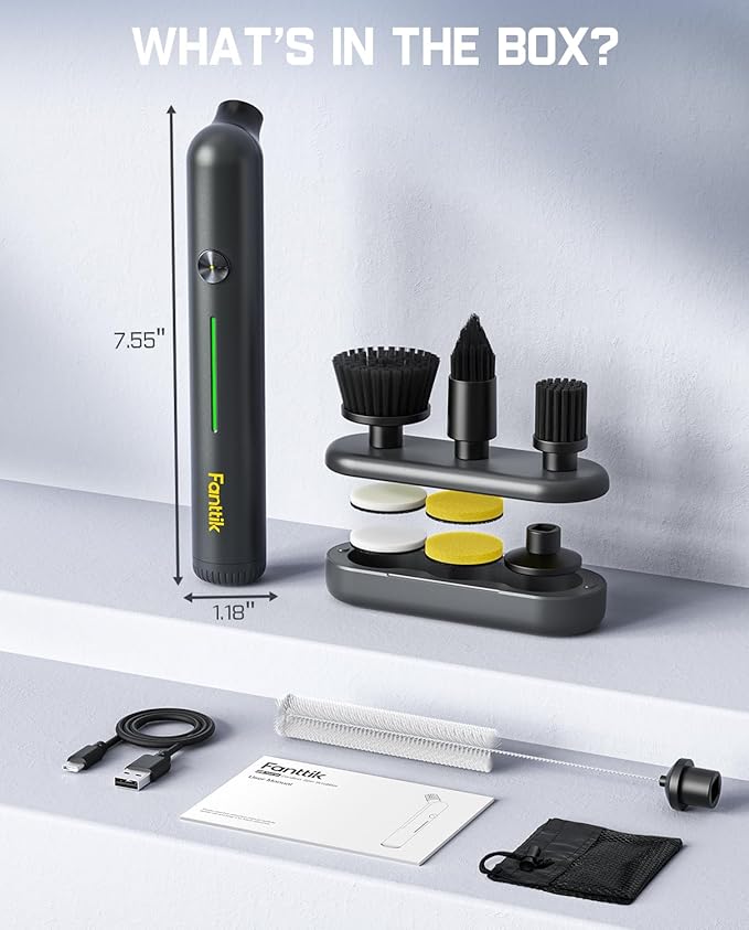 Fanttik G9 Nano Electric Spin Scrubber, Cordless Power Grout Brush, Type-C Fast Charging with LED Power Display, IPX7 Waterproof, 8 Replaceable Heads for Cleaning Grout, Corners, Crevices - Black-Ruum Studio Home