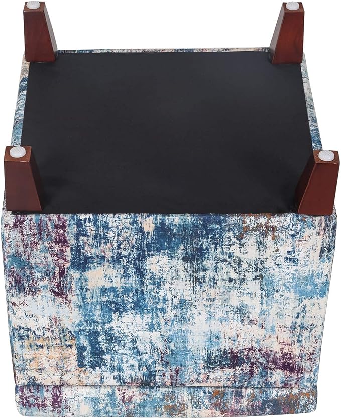 Adeco 18 Inch High Cube Ottoman Storage, Linen Chair Foot Stools, Upholstered Vanity Stool with Hinged Lid, Solid Wood Legs-Ruum Studio Home
