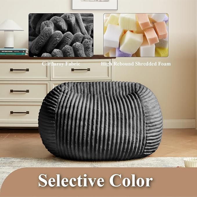 Premium Beige Bean Bag Chair for Adults with Armrest- Ultra Plush Memory Foam Lounge Sofa & Comfy Reading Nook Chair for Bedroom, Living Room & Dorm (Gray, 4FT)-Ruum Studio Home